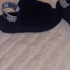 UGG Black Fluffy Sandals
